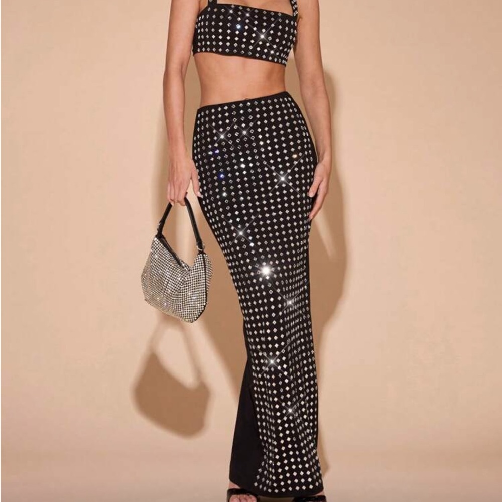 Fashion Nova Black and Silver Maxi Dress